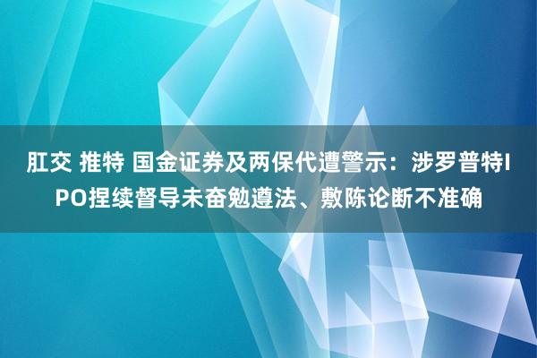 肛交 推特 国金证券及两保代遭警示：涉罗普特IPO捏续督导未奋勉遵法、敷陈论断不准确