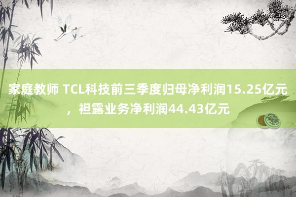 家庭教师 TCL科技前三季度归母净利润15.25亿元，袒露业务净利润44.43亿元