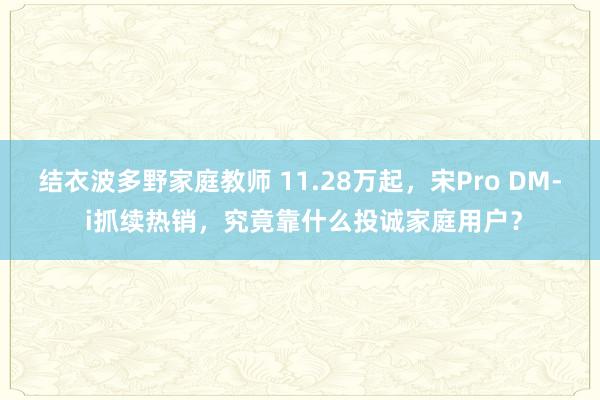 结衣波多野家庭教师 11.28万起，宋Pro DM- i抓续热销，究竟靠什么投诚家庭用户？