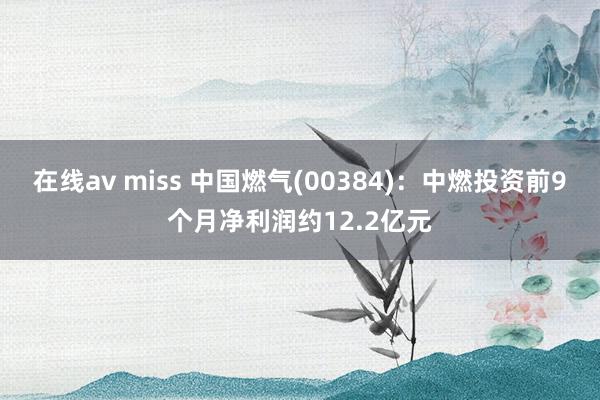 在线av miss 中国燃气(00384)：中燃投资前9个月净利润约12.2亿元