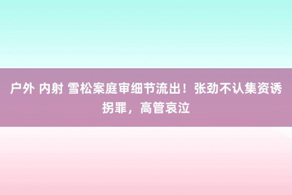 户外 内射 雪松案庭审细节流出！张劲不认集资诱拐罪，高管哀泣