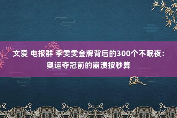 文爱 电报群 李雯雯金牌背后的300个不眠夜：奥运夺冠前的崩溃按秒算