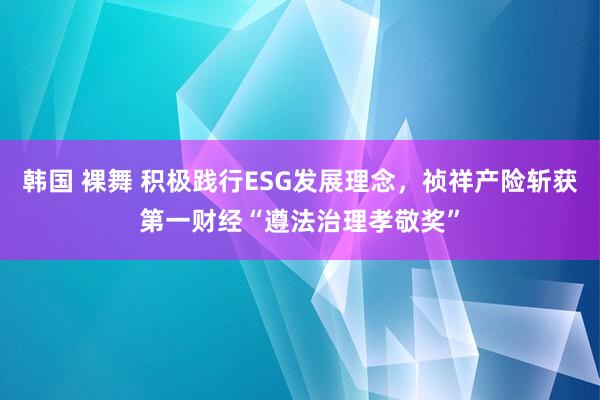 韩国 裸舞 积极践行ESG发展理念，祯祥产险斩获第一财经“遵法治理孝敬奖”